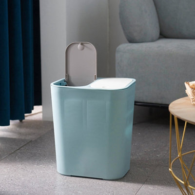 Livingandhome 15 L Blue Kitchen 2 Section Dustbin Double Recycling Bin