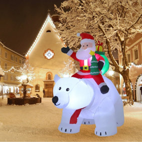 Livingandhome 175 cm Christmas Inflatable Decoration Outdoor Blow up Santa Claus Riding a Polar Bear with LED Lights