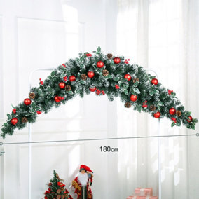Livingandhome 180 cm Artificial Red Ball Berries Christmas Swag with 50 LED Lights