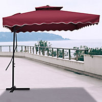 Livingandhome 2.5M Double Top Patio Garden Parasol Cantilever Hanging Umbrella with Cross Base, Wine Red