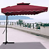 Livingandhome 2.5M Double Top Patio Garden Parasol Cantilever Hanging Umbrella with Cross Base, Wine Red