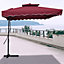 Livingandhome 2.5M Patio Garden Parasol Cantilever Hanging Umbrella with Cross Base, Wine Red