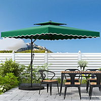Livingandhome 2.5M Patio Garden Parasol Cantilever Hanging Umbrella with Fan Shaped Base, Dark Green