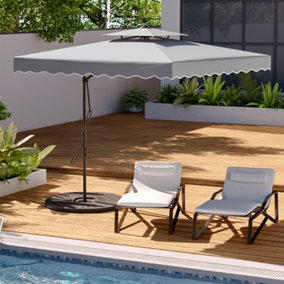 Livingandhome 2.5M Patio Garden Parasol Cantilever Hanging Umbrella with Fan-shaped Base, Light Grey