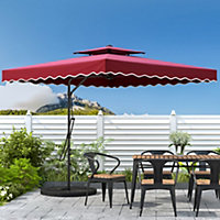 Livingandhome 2.5M Patio Garden Parasol Cantilever Hanging Umbrella with Fan Shaped Base, Wine Red
