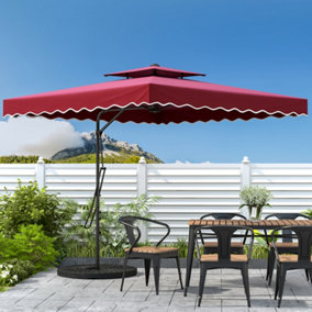 Livingandhome 2.5M Patio Garden Parasol Cantilever Hanging Umbrella with Fan-shaped Base, Wine Red