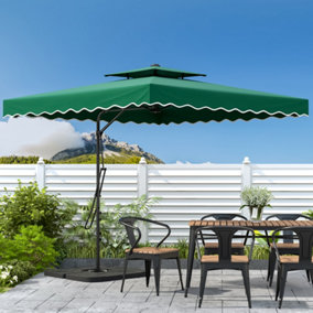 Livingandhome 2.5M Patio Garden Parasol Cantilever Hanging Umbrella with Petal Base, Dark Green