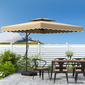 Livingandhome 2.5M Patio Garden Parasol Cantilever Hanging Umbrella with Rectangular Base, Taupe