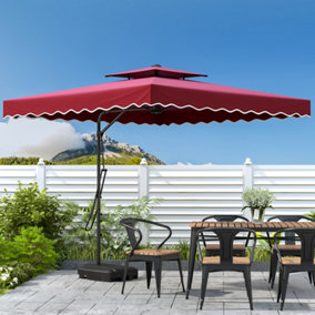 Livingandhome 2.5M Patio Garden Parasol Cantilever Hanging Umbrella with Rectangular Base, Wine Red