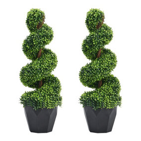 Livingandhome 2 pcs Boxwood Tree Artificial Spiral Topiary Plant House Plant Garden Artificial Plant H 90 cm