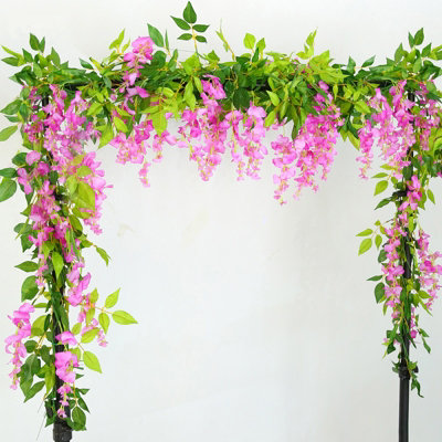 Livingandhome 2 Pcs Pink Artificial Wisteria Flowers Garland