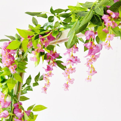 Livingandhome 2 Pcs Pink Artificial Wisteria Flowers Garland