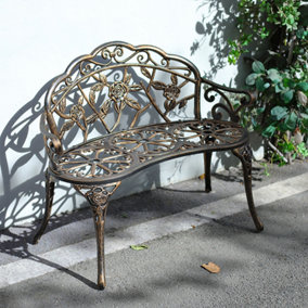 Livingandhome  2 Seater Retro Cast Metal Garden Bench Outdoor Patio Chair Park Seat 100 cm