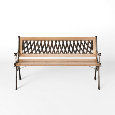 Livingandhome 2 Seater Retro Rustproof Metal Wood Garden Patio Bench with Backrest 125cm