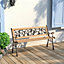 Livingandhome 2 Seater Retro Rustproof Metal Wood Garden Patio Bench with Backrest