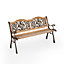 Livingandhome 2 Seater Rustproof Metal Wood Garden Patio Bench with Backrest