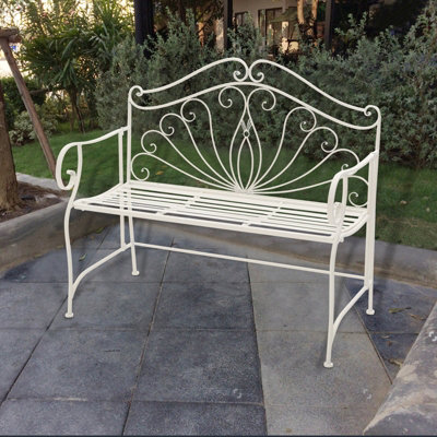 White cast deals iron garden bench