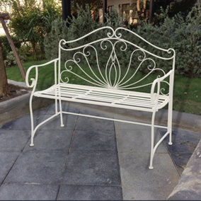 Livingandhome 2 Seater White Butterfly Like Rustproof Garden Cast Iron Bench 107 cm