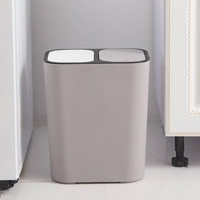 Livingandhome 2 Section Grey Rubbish Dustbin Recycling Bin Rubbish Trash for Home Kitchen Office 15 L