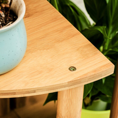 Livingandhome 2 Tier Bamboo Wood Plant Stand Corner Display Shelf 70 cm
