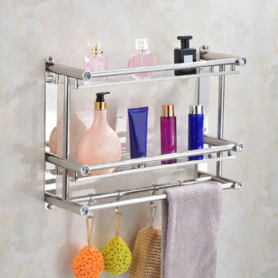 2-Tier Wall Mount Shower Organizer Storage Towel Rack in Chrome