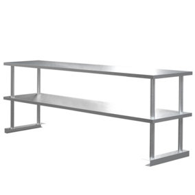 Livingandhome 2 Tier Commercial 10kg Stainless Steel Kitchen Prep and Work Table Overshelf 180 x 65 cm