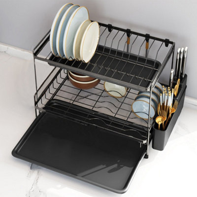 Livingandhome 2 Tier Dish Drainer Dish Drying Rack with Cutlery Holder