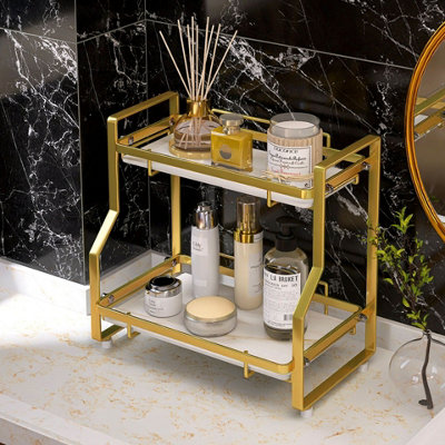 Bathroom Organizer Countertop Gold, 2 Tier Bathroom Vanity