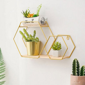 Livingandhome 2 Tier Honeycomb Modern Hexagonal Wall Floating Shelf