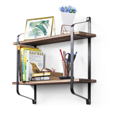 Livingandhome 2 Tier Industrial Home Decor Floating Wall Shelves
