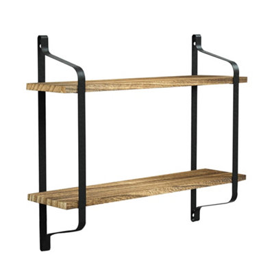 Livingandhome 2 Tier Industrial Home Decor Floating Wall Shelves