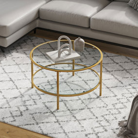 Livingandhome 2 Tier Round Glass Coffee Table Side Table Gold Frame