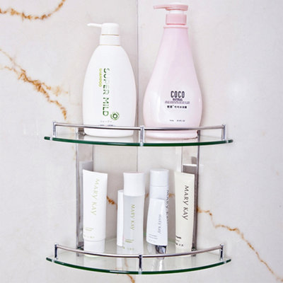 Livingandhome 2 Tier Wall Mounted Tempered Glass Bathroom Corner Shelf
