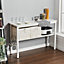 Livingandhome 2 Tier White Wooden Kitchen Storage Rack Shelf Organizer with Hooks, 120 cm