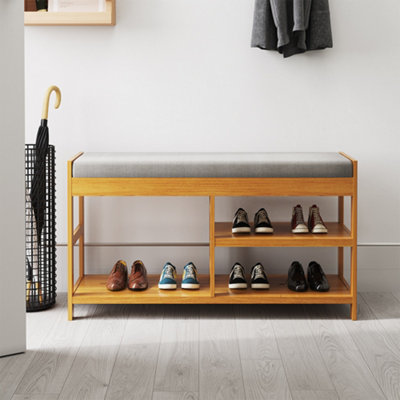 Livingandhome 2 Tiers Brown Wooden Shoe Storage Bench Shoe