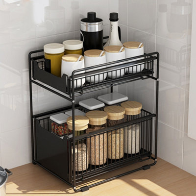 Kitchen Shelf 2-tier Sliding Under Sink Organizer Durable Metal