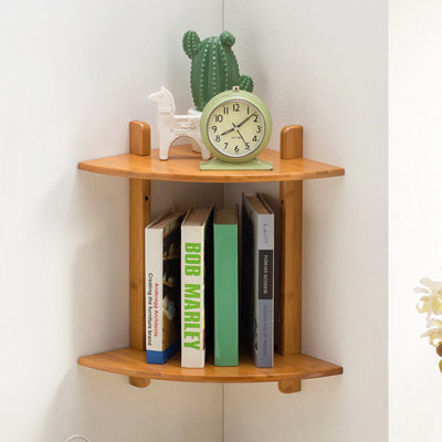 Livingandhome 2 Tiers Wall Mounted Bamboo Corner Organizer Storage Shelf