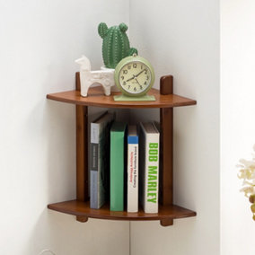Livingandhome 2 Tiers Wall Mounted Bamboo Corner Organizer Storage Shelf