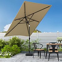 Livingandhome 2x3M Garden Outdoor Parasol Umbrella Patio Sun Shade Crank Tilt with Square Base, Taupe