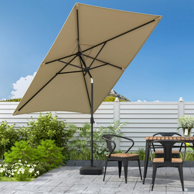 Livingandhome 2x3M Garden Outdoor Parasol Umbrella Patio Sun Shade Crank Tilt with Square Base, Taupe