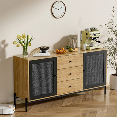 Livingandhome 3 Drawer Brown Oak Effect Storage Cabinet Cupboard ...