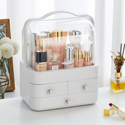 Livingandhome Makeup Cosmetic Organiser with Handle and Drawers, White