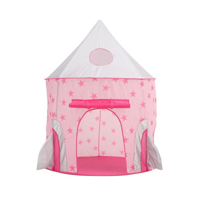 Livingandhome 3 in 1 Pink Kids Play Tent Pop up Rocket Tent Teepee Garden Toys with Crawl Tunnel and Ball Pit Playground
