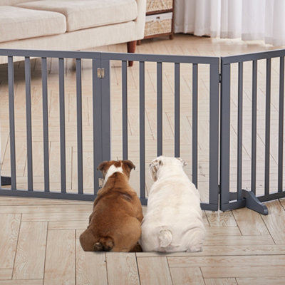 Livingandhome 3 Panel Grey Wooden Foldable Freestanding Pet Gate