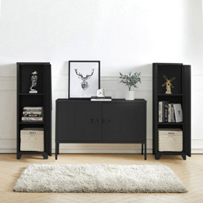 Livingandhome 3 Pcs Black Modern Metal Storage Cabinet Furniture Set with Adjustable Shelves 119cm