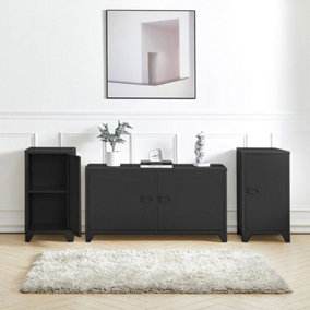 Livingandhome 3 Pcs Black Modern Metal Storage Cabinet Furniture Set with Adjustable Shelves