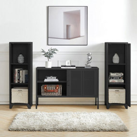 Livingandhome 3 Pcs Black Modern Metal Storage Cabinet Furniture Set with Open Shelves