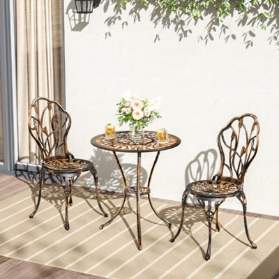 Livingandhome 3 Pcs Garden Cast Tulip Design Antique Table and Chairs
