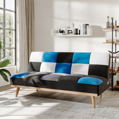 Blue and store white checkered sofa