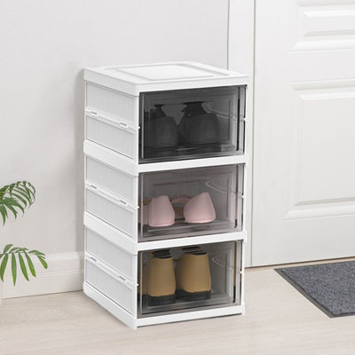 3 Layer Clear Shoe Boxes Stackable Shoe Storage Boxes Foldable